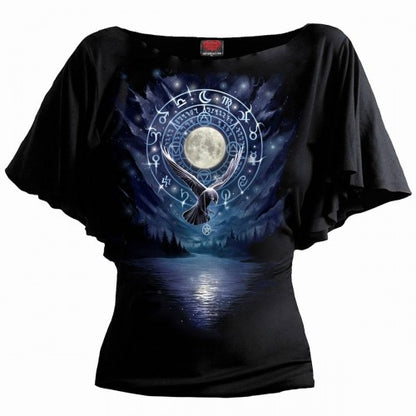 Front - Spiral Direct Womens/Ladies Witchcraft Boat Neck Batwing Sleeve Top