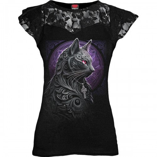 Front - Spiral Direct Womens/Ladies Celtic Whiskers Lace Detail Capped Sleeved Top