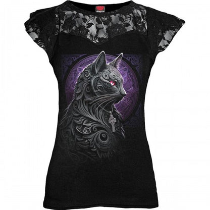 Front - Spiral Direct Womens/Ladies Celtic Whiskers Lace Detail Capped Sleeved Top