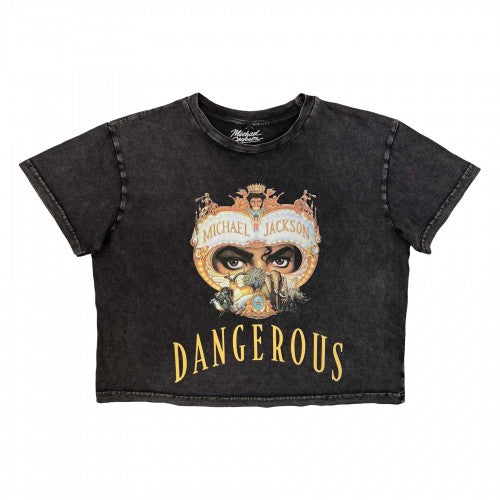 Front - Michael Jackson Womens/Ladies Dangerous Stone Wash Crop Top