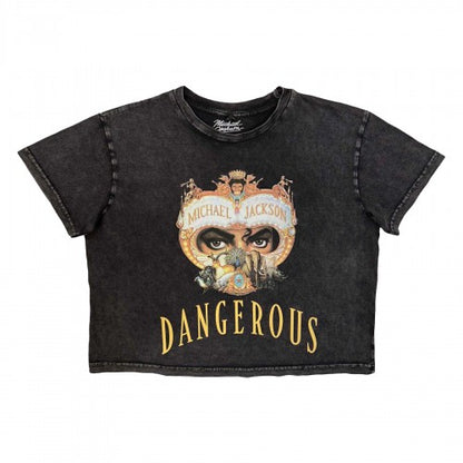 Front - Michael Jackson Womens/Ladies Dangerous Stone Wash Crop Top