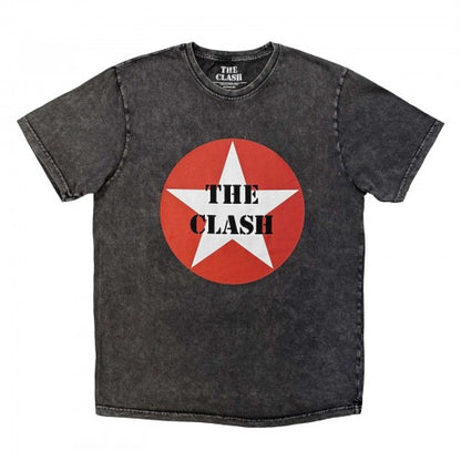 Front - The Clash Unisex Adult Star Stone Wash Badge T-Shirt