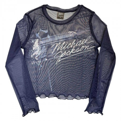 Front - Michael Jackson Womens/Ladies Blurred Mesh Long-Sleeved Crop Top