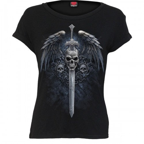 Front - Spiral Direct Womens/Ladies Angel Sword Boat Neck T-Shirt