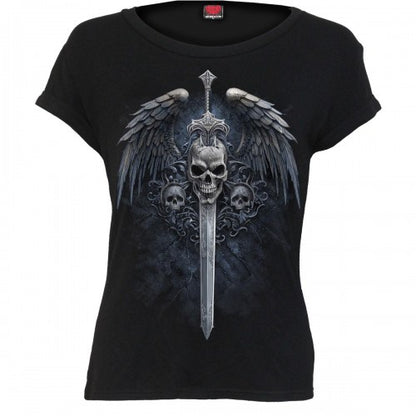 Front - Spiral Direct Womens/Ladies Angel Sword Boat Neck T-Shirt
