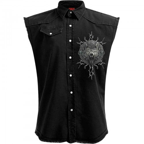 Front - Spiral Direct Unisex Adult Valhalla Stone Wash Back Print Work Shirt