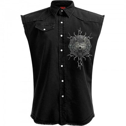 Front - Spiral Direct Unisex Adult Valhalla Stone Wash Back Print Work Shirt