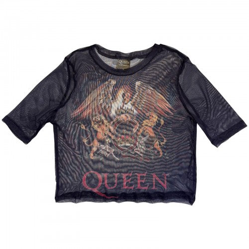Front - Queen Womens/Ladies Classic Crest Mesh Crop Top