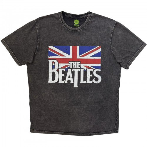 Front - The Beatles Unisex Adult Logo & Vintage Flag Stone Wash T-Shirt