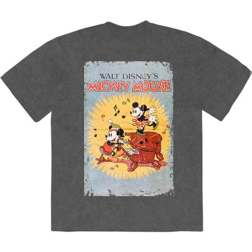 Front - Disney Unisex Adult Mickey Piano Stone Wash T-Shirt