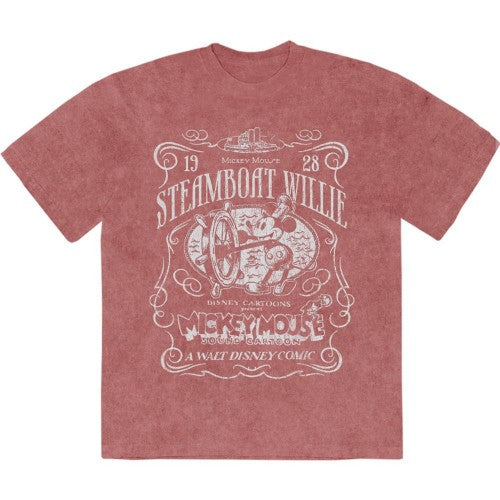 Front - Disney Unisex Adult Steamboat Willie Mickey Mouse Stone Wash T-Shirt