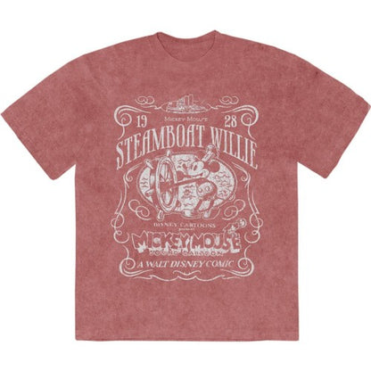 Front - Disney Unisex Adult Steamboat Willie Mickey Mouse Stone Wash T-Shirt