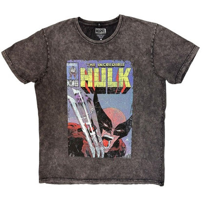 Front - Marvel Comics Unisex Adult Incredible Hulk Wolverine Stone Wash T-Shirt