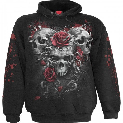 Front - Spiral Direct Unisex Adult Skull Rose Back & Sleeve Print Hoodie