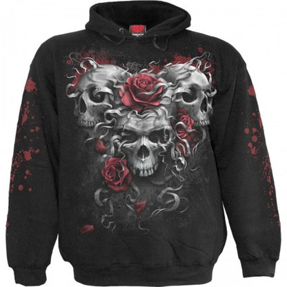 Front - Spiral Direct Unisex Adult Skull Rose Back & Sleeve Print Hoodie