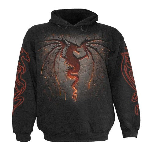 Front - Spiral Direct Unisex Adult Dragon Furnace Back & Sleeve Print Hoodie