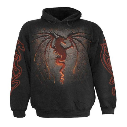 Front - Spiral Direct Unisex Adult Dragon Furnace Back & Sleeve Print Hoodie