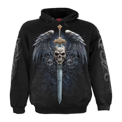 Front - Spiral Direct Unisex Adult Angel Sword Back & Sleeve Print Hoodie