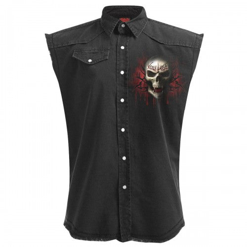 Front - Spiral Direct Unisex Adult Game Over Stone Wash Back Print Work Shirt