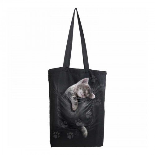 Front - Spiral Direct Kitten Cotton Pocket 2.2L Tote Bag