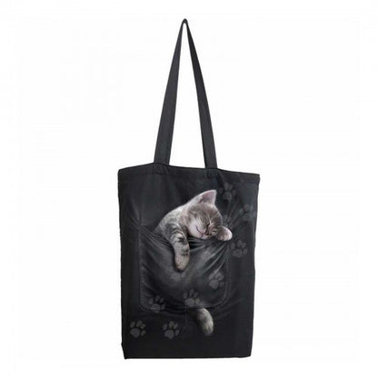 Front - Spiral Direct Kitten Cotton Pocket 2.2L Tote Bag