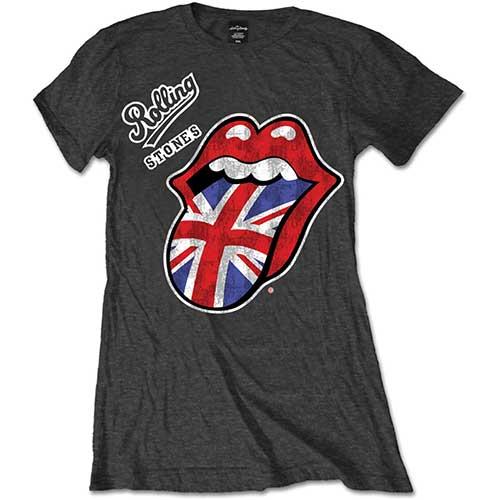Charcoal Grey - Front - The Rolling Stones Womens-Ladies Union Jack Logo T-Shirt