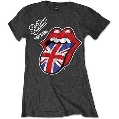 Charcoal Grey - Front - The Rolling Stones Womens-Ladies Union Jack Logo T-Shirt