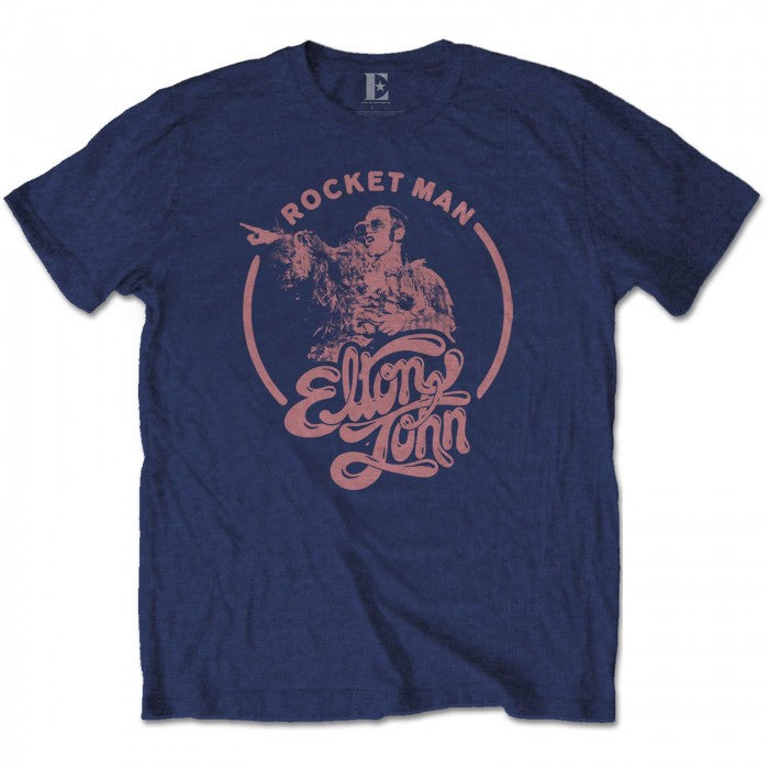 Front - Elton John Unisex Adult Rocketman Circle T-Shirt