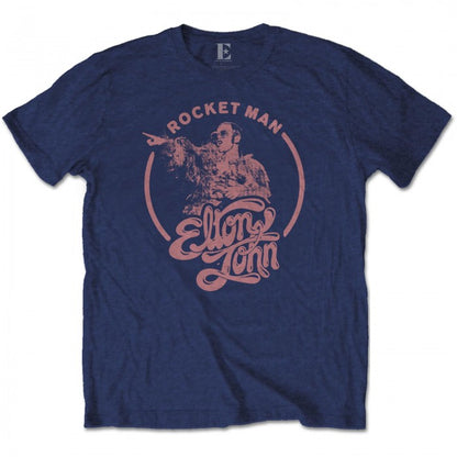 Front - Elton John Unisex Adult Rocketman Circle T-Shirt