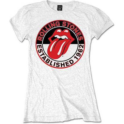 White - Front - The Rolling Stones Womens-Ladies Established 1962 T-Shirt
