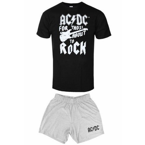 Front - AC/DC Unisex Adult For Those About To Rock Guitar Short Pyjama Set