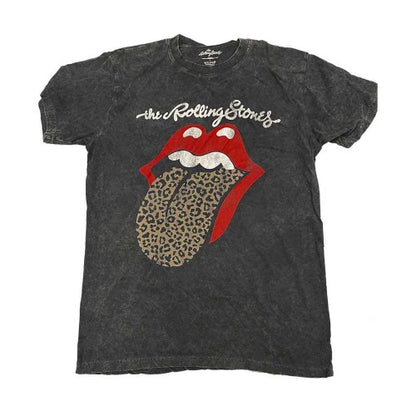 Front - The Rolling Stones Unisex Adult Leopard Tongue Acid Wash T-Shirt