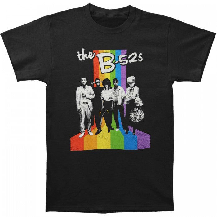 Front - The B-52´s Unisex Adult Rainbow Striped Cotton T-Shirt