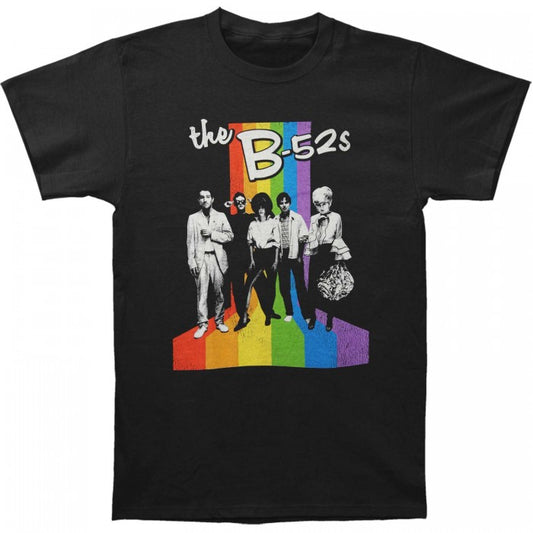 Front - The B-52´s Unisex Adult Rainbow Striped Cotton T-Shirt