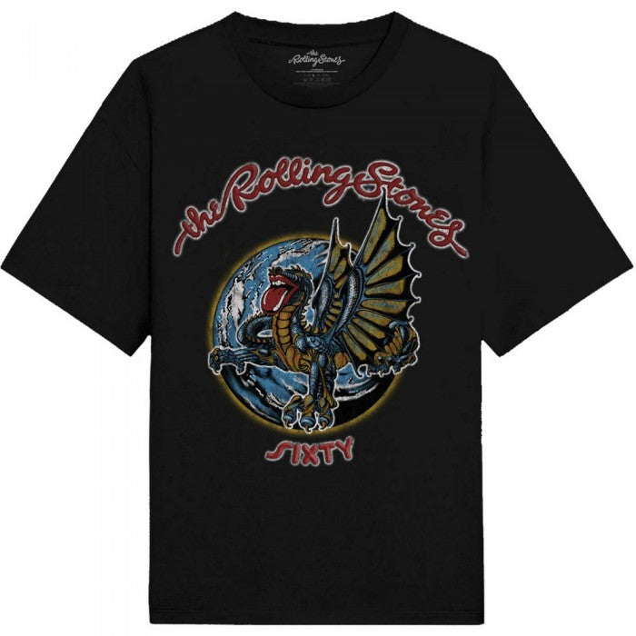 Front - The Rolling Stones Unisex Adult Sixty Dragon Globe Foil Cotton T-Shirt