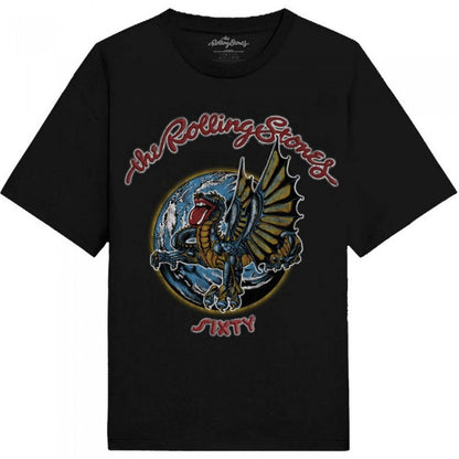 Front - The Rolling Stones Unisex Adult Sixty Dragon Globe Foil Cotton T-Shirt
