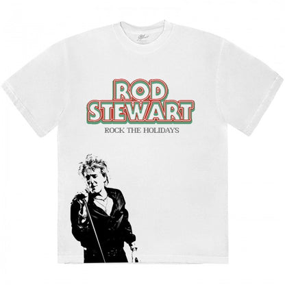 Front - Rod Stewart Unisex Adult Rock The Holidays T-Shirt