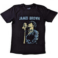 Front - James Brown Unisex Adult Holding Mic Cotton T-Shirt