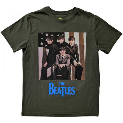 Front - The Beatles Unisex Adult American Flag T-Shirt