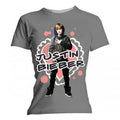 Grey - Front - Justin Bieber Womens-Ladies Hearts Cotton Skinny T-Shirt