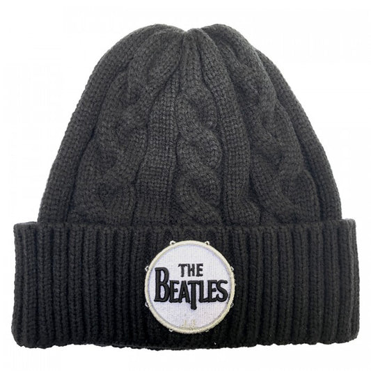 Front - The Beatles Unisex Adult Drum Cable Knit Logo Beanie