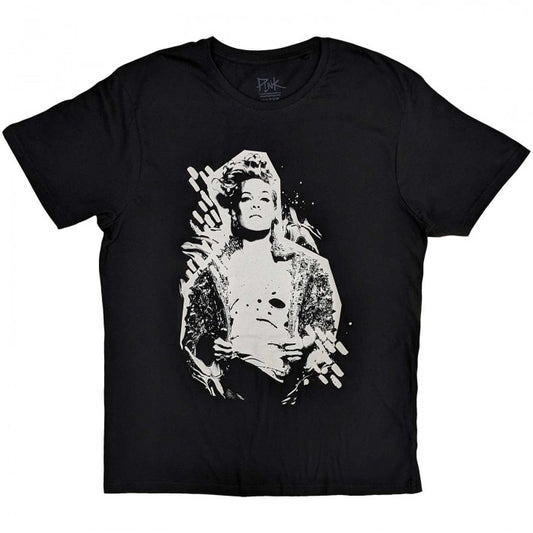 Front - Pink Unisex Adult Painted Effect Cotton T-Shirt