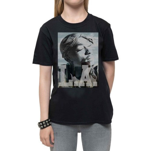 Front - Tupac Shakur Childrens/Kids LA Skyline Cotton T-Shirt
