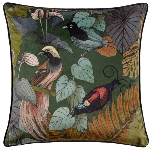 Front - Wylder Moriyo Contrast Piping Velvet Tropical Cushion Cover