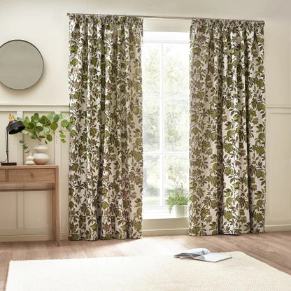 Front - Wylder Jacquard Pomegranate Floral Pencil Pleat Curtains