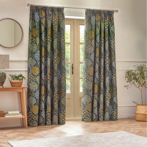 Front - Wylder Ophelia Jacquard Floral Pencil Pleat Curtains