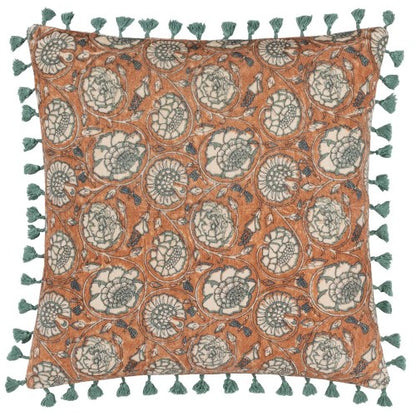 Front - Paoletti Salisa Cotton Velvet Floral Cushion Cover