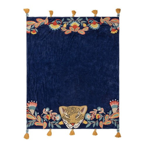 Front - Wylder Tropics Regal Tassel Leopard Embroidered Throw