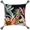 Front - Wylder Midnight Jungle Velvet Tassel Cushion Cover