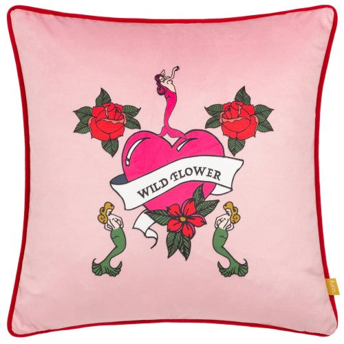 Front - Furn Wild Flower Piped Velvet Cushion Cover